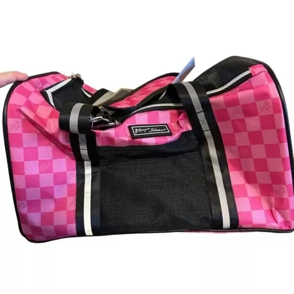 Betsey Johnson Kitsch Pink Checker Pet Carrier Small Dogs Cats Rabbits To 16 lbs